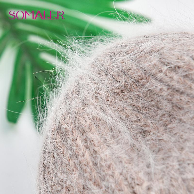 SOMALER Women's Winter Warm Fluffy Angora Hat Scarf Set Warm Angora Wool Knit Beanie  Neck Warmer 2 in 1 Gift Set