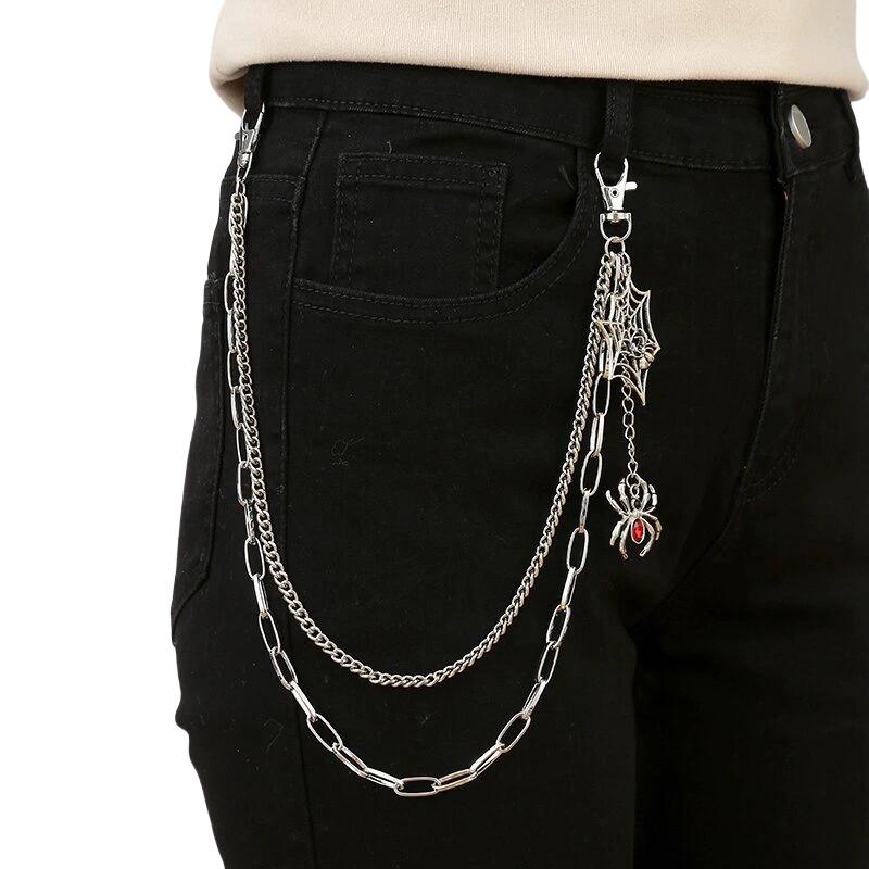 Versatile Punk Metal Pants Chain Hip Hop Spider Web Pendant Jeans Chain Multilayer Pants Decoration Waist Chains Gifts