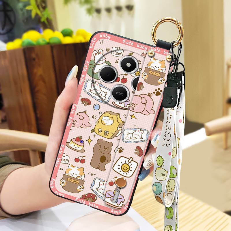 Wristband Back Cover Phone Case For Redmi A4 5G Shockproof Protective Waterproof Soft Case Kickstand Anti-knock Cute
