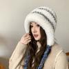Autumn and Winter Plush Hat for Women's Ear Protection Bag Head Hat Korean Version of Cycling Versatile Strap Knitted Pullover Hat Warm Wool Hat
