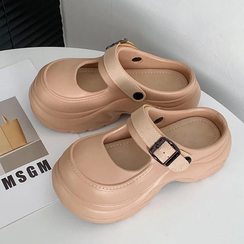 Fashion Buckle Strap Thick Bottom Mary Jane Sandals Women Mix Color Chunky Platform Slippers Woman Summer Fashion Eva Wedge Heel Sandals