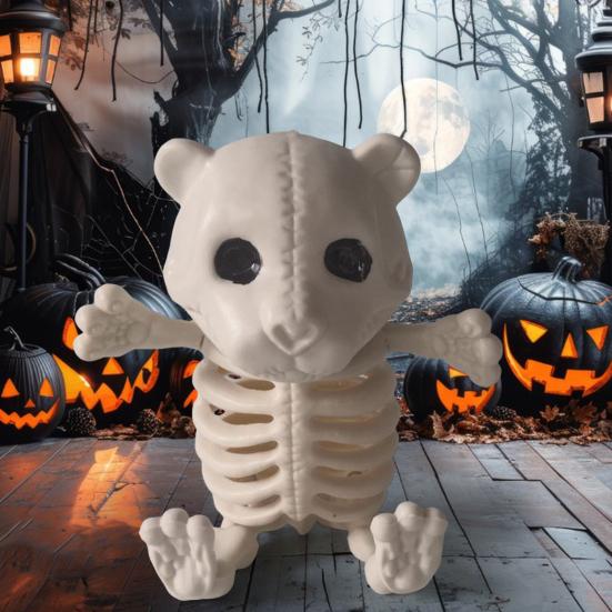Halloween Decoration Mini Skeleton Bone Statues Poseable Rat Dog Spider Cat Owl Skeleton Figurine for Haunted House Party Decor