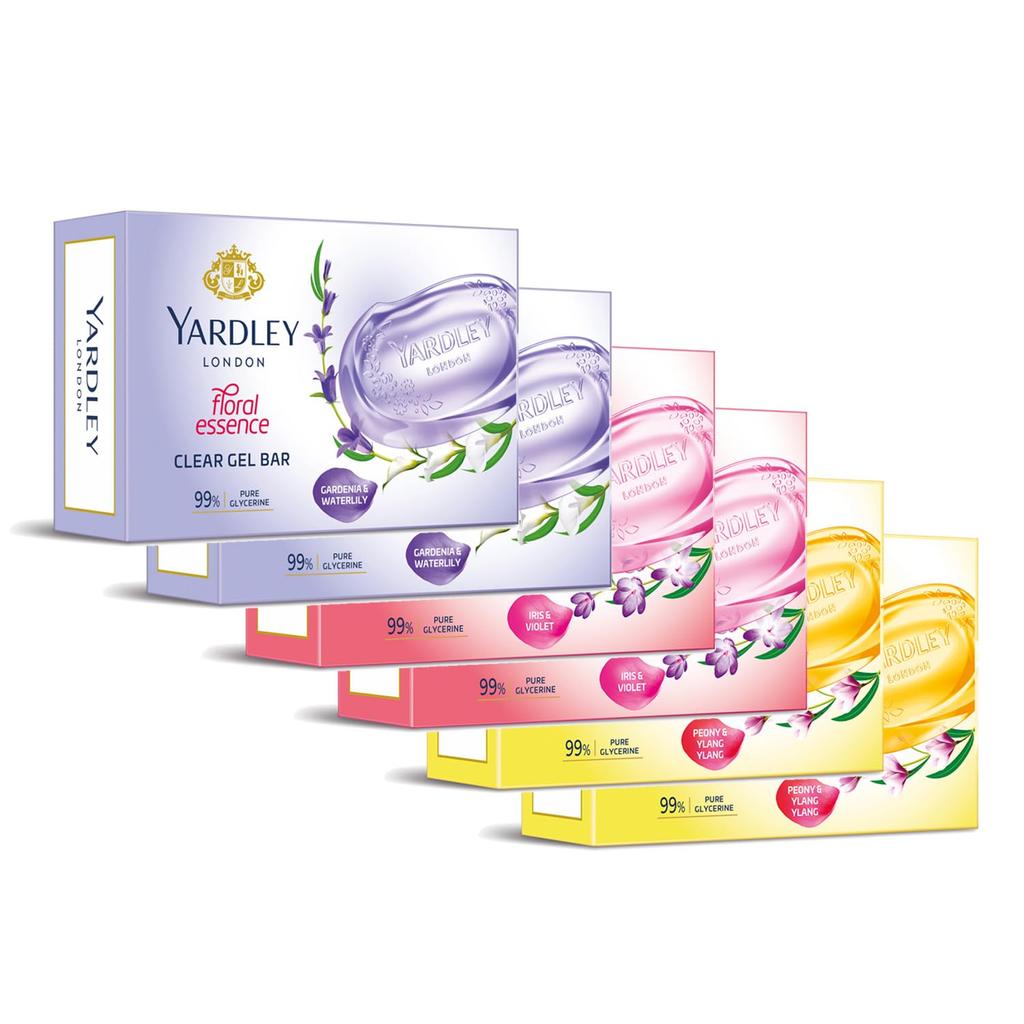 Yardley London Clear Gel Soap Bar Assorted  With Pure Glycerin And Floral Oils For Soft Moisturized Skin 125G x 6N Each