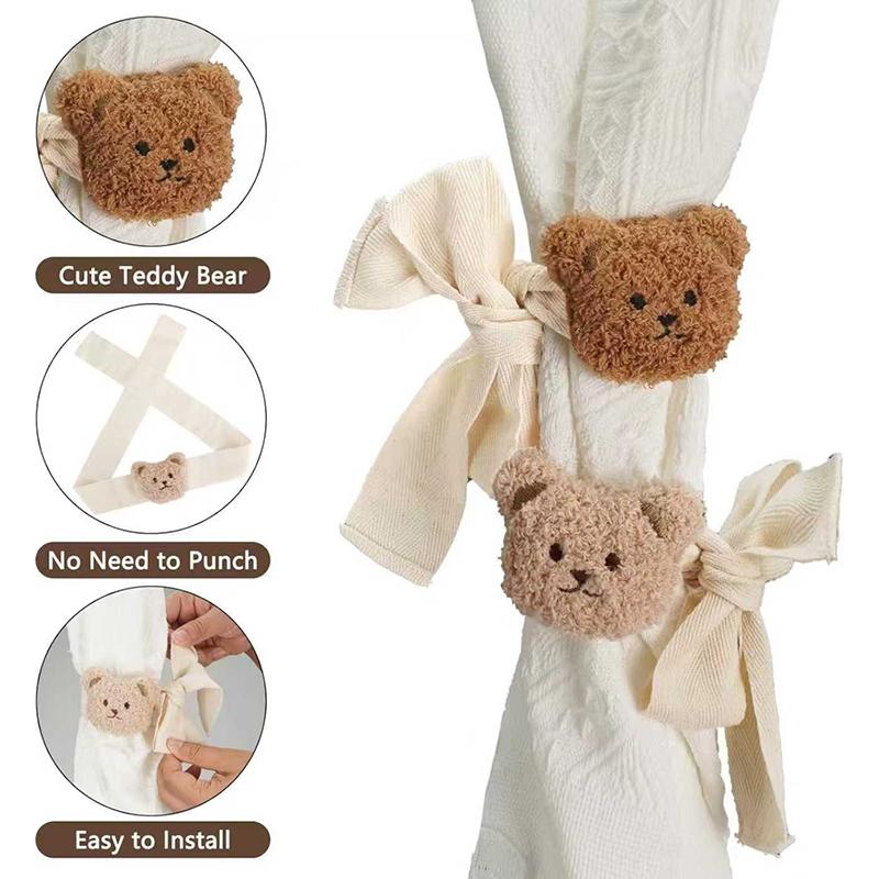 1/2pcs Cartoon Bear Curtain Binding Strap Tie Hanging Buckle Tie Kids Room Curtain Tie Rope Home Decoration