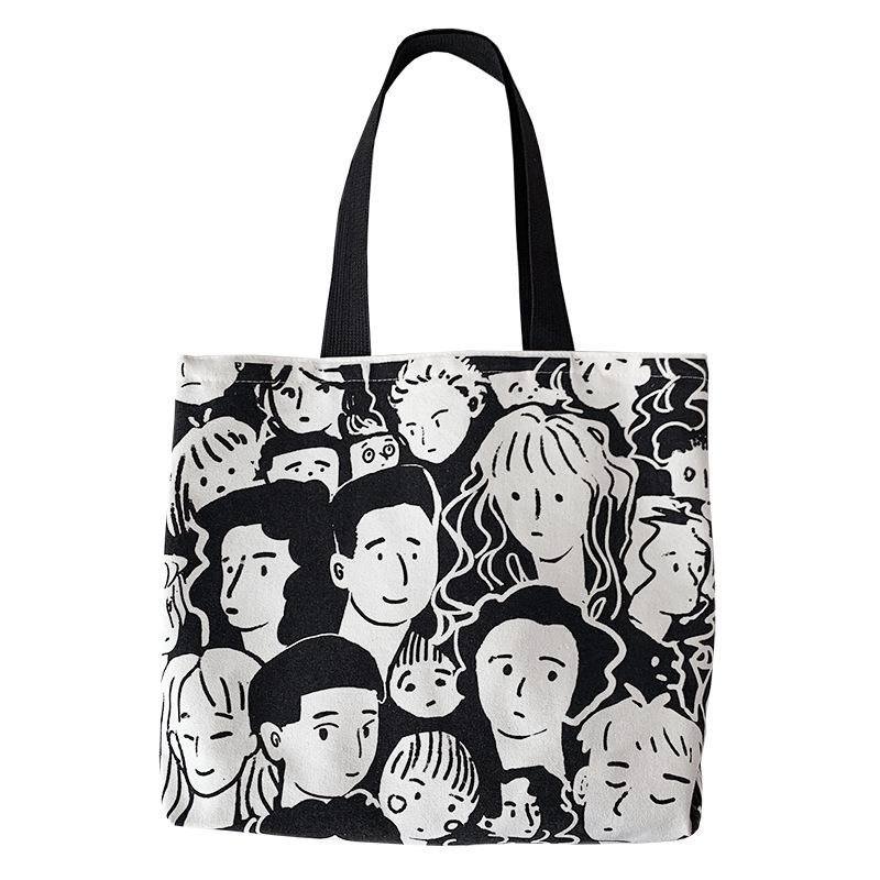 Canvas bag, schoolgirl bag, shoulder bag, large-capacity ins character pattern can be determined