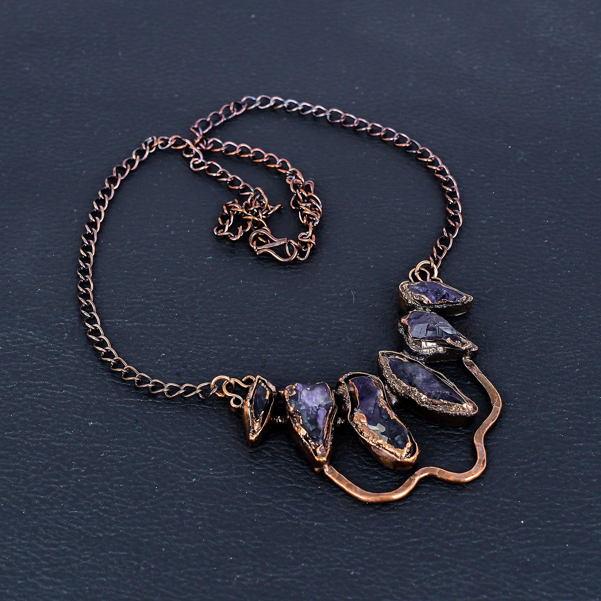 

Аметистовое ожерелье, Ювелирное ожерелье из гальванизированной медью с драгоценным камнем, Ювелирные изделия ручной работы, Для подарка на годовщину