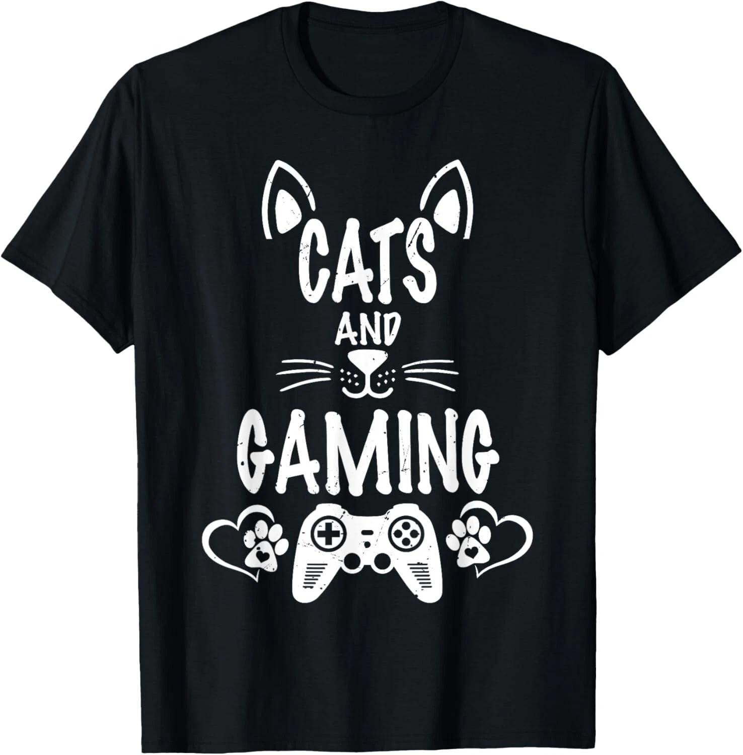 Cats And Gaming Funny For Gamer_ Cat Lover_ Cat Mom_ Cat Dad Gift Unisex T-Shirt XL
