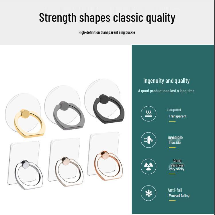 Crystal Clear Phone Stand Ring: Transparent PC Acrylic & Metal Ring Holder