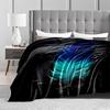 Gradient Blue Feather Pattern blanket with Black Background Style. blanket, suitable for use in the bedroom, living room, on the sofa