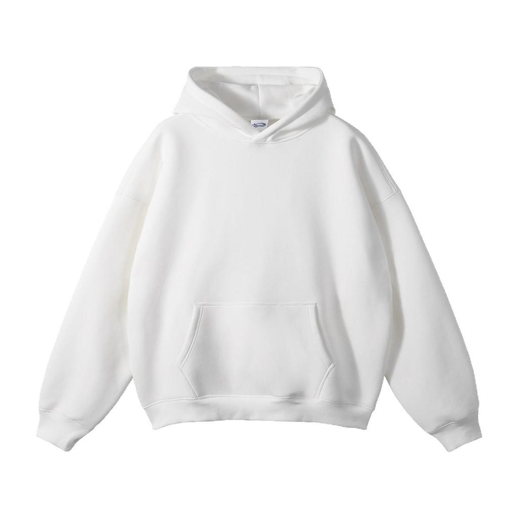 Autumn/Winter Unisex Loose Fleece-Lined Hooded Sweatshirt Jacket with Drop Shoulders - Solid Color Trendy Style in Stock