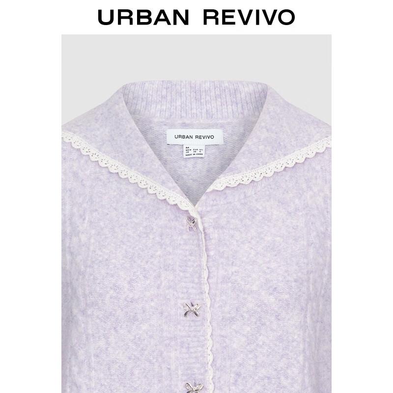 UR Damen Strickjacke mit Spitzeneinsätzen, Schleife und Knöpfen