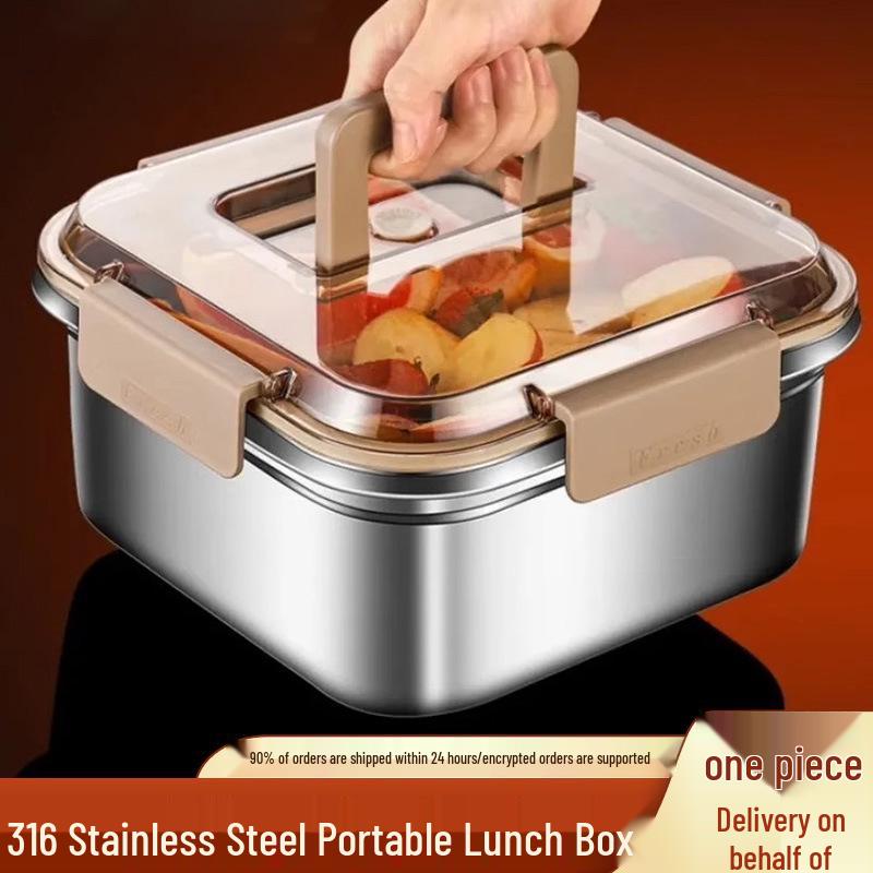 Portable 316 Stainless Steel Food-Grade Sealed Lunch Box with Lid for Fresh-Keeping and Picnic Use