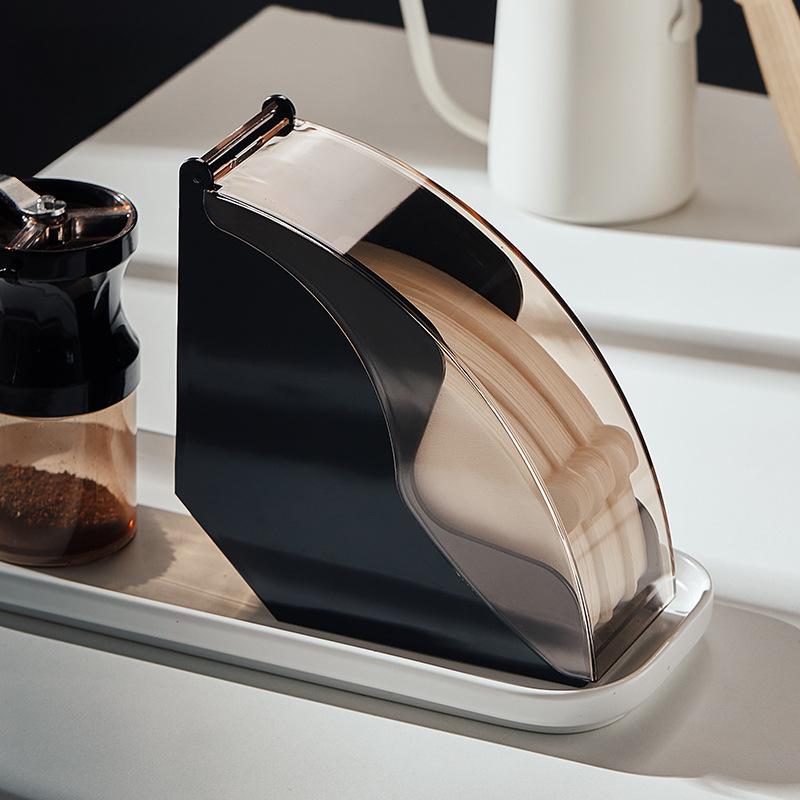 Hand Drip Coffee Filter Paper Holder Storage Rack with Acrylic Cover Dispenser Storage Barista Tools for Kitchen Utensils