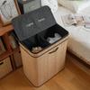 Double Compartment Foldable Bamboo Laundry Basket with Lid - Large Capacity Dustproof Storage Hamper