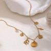 Stainless Steel Exaggerated Beach Shell Pearl Coral Fish Necklace Furnace Vacuum Plating 18K Gold Color Retention