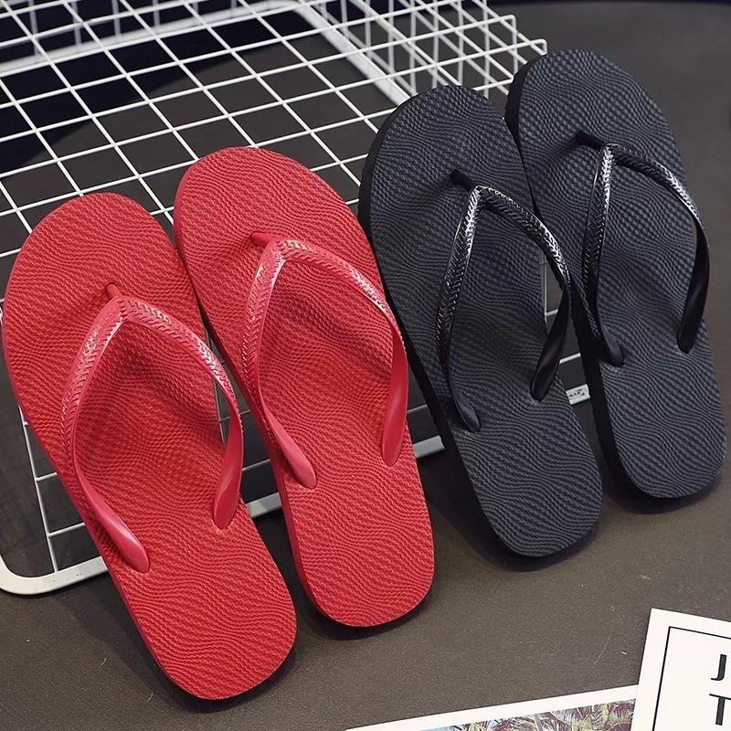 Einfache einfarbige bequeme Hausschuhe Sommer Damen Koreanische Mode Lässig Rutschfest Paar Flip-Flops Atmungsaktiv Strand