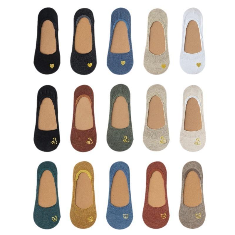 5 Pairs Children's Summer Pure Cotton Boat Socks with Silicone Anti-slip and Invisible Heel Protection, Not Falling Off, Shallow Toe Design