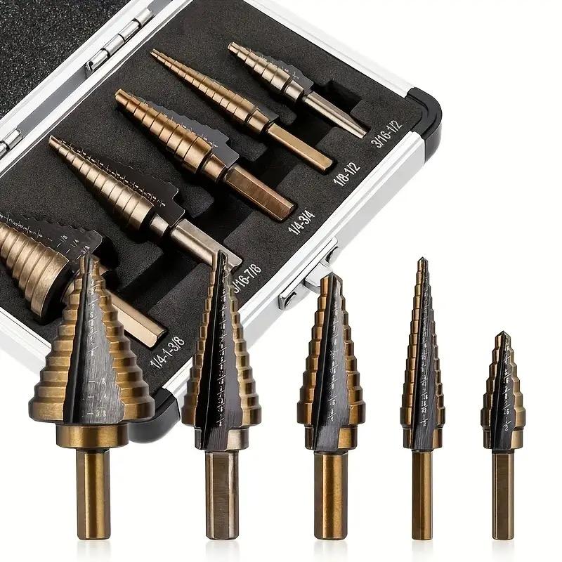 Carbon Steel Black Fillister Head Step Drill Bit Set, HSS Cobalt Titanium Conical Cone, Multiple Hole 50 Sizes 5pcs