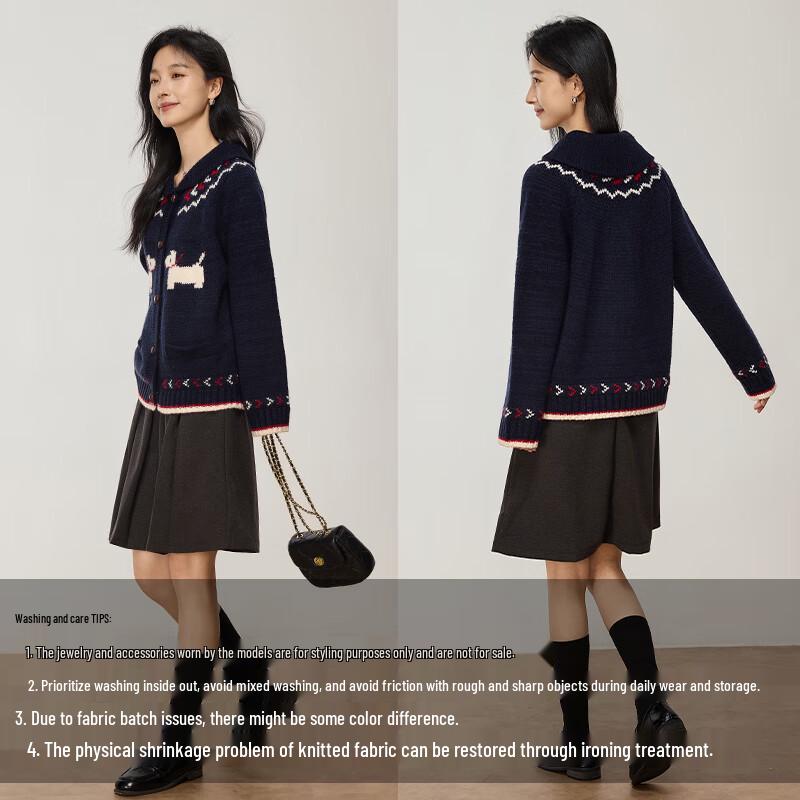 VICTORIA&VERA Women's Doll Collar Puppy Jacquard Sweater