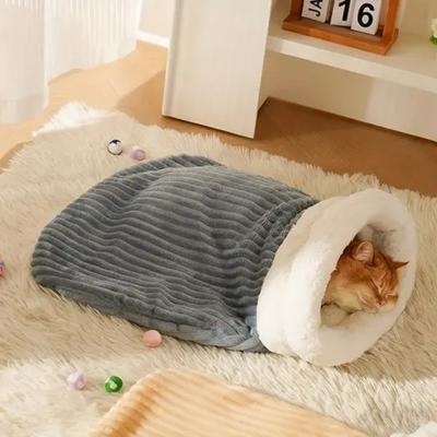 Patură Caldă de Iarnă Confortabilă pentru Câini și Pisici - Casă Groasă Tip Tunel pentru Animale de Companie cu Căptușeală Moale Bej, Ascunzătoare Semi-Închisă pentru Câini Mici și Pisici