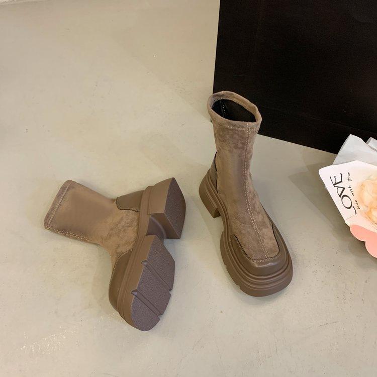 Martin boots British style autumn new thick heel heightening French fashion boots with skirt thin boots