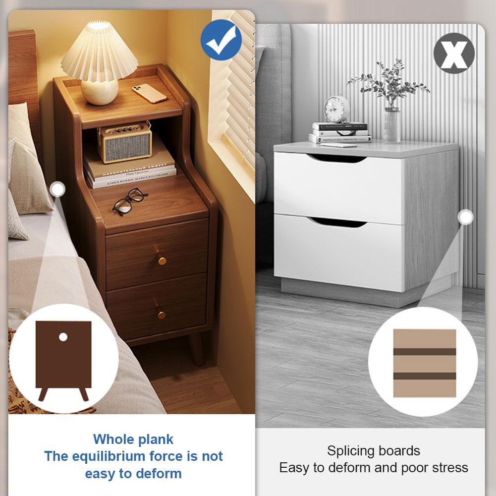 Ultra-Narrow Bedside Table with 2 Drawers Modern Narrow Nightstand Bedside Storage Small Cabinet for Bedroom Furniture Bed Table