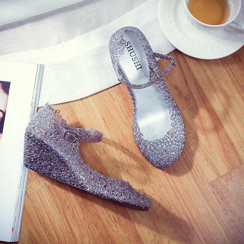 Slope heel sandals 2026 summer hollow out women s shoes hole shoes thick soled jelly shoes women s sandals 36