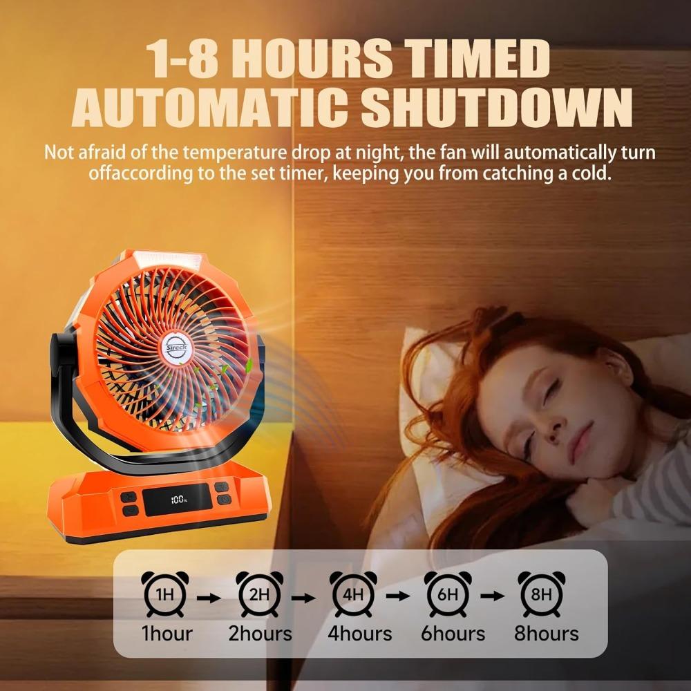 US Shipping Rechargeable Portable Camping Fan 12 Inch 40000mAh Battery Powered Fan with LED Light Digital Display Timer 6