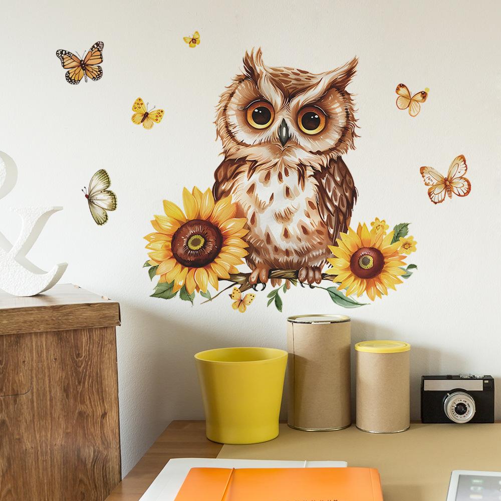 Fun-f159 Fensteraufkleber mit Cartoon-Eule, für Glastüren und Fenster, für Schlafzimmer, Wohnzimmer, Haus, Landschaftsbau