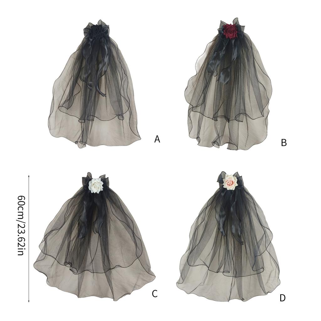 Dark Veil Flower Veils Head Covering Wedding Hair Accessories Black Wedding Veil Headscarf Mantilla Black Veil