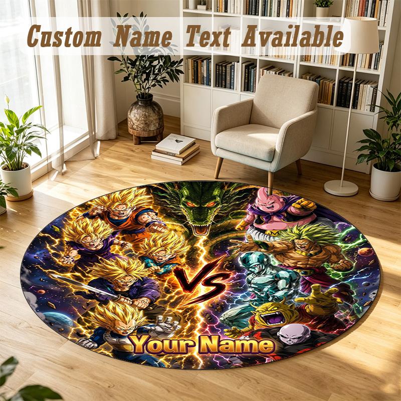Round Rug Custom NameDragon Ball Pattern Non Slip Carpet Home Floor Decor