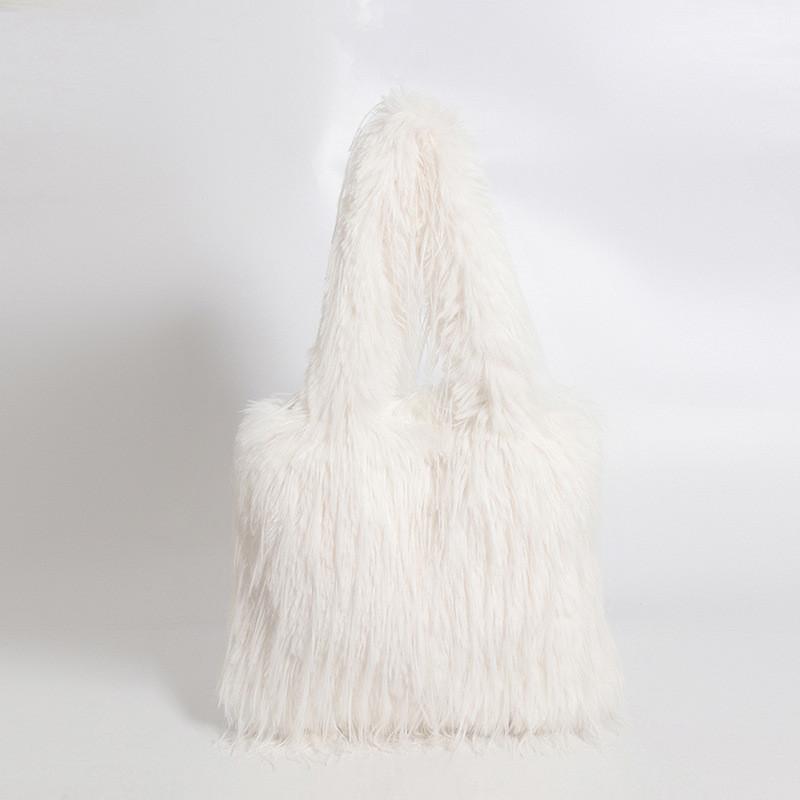 Ielgy Autumn Winter Large-Capacity Plush Bag Tassel One-Shoulder Tote Plush Bag