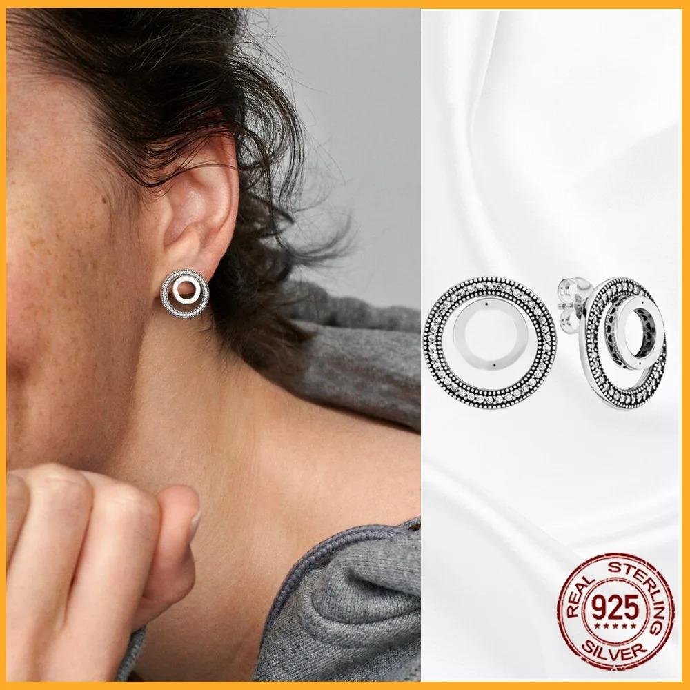 925 Silver Heart Hoop Earrings Sparkling Original Jewelry Gift for Women