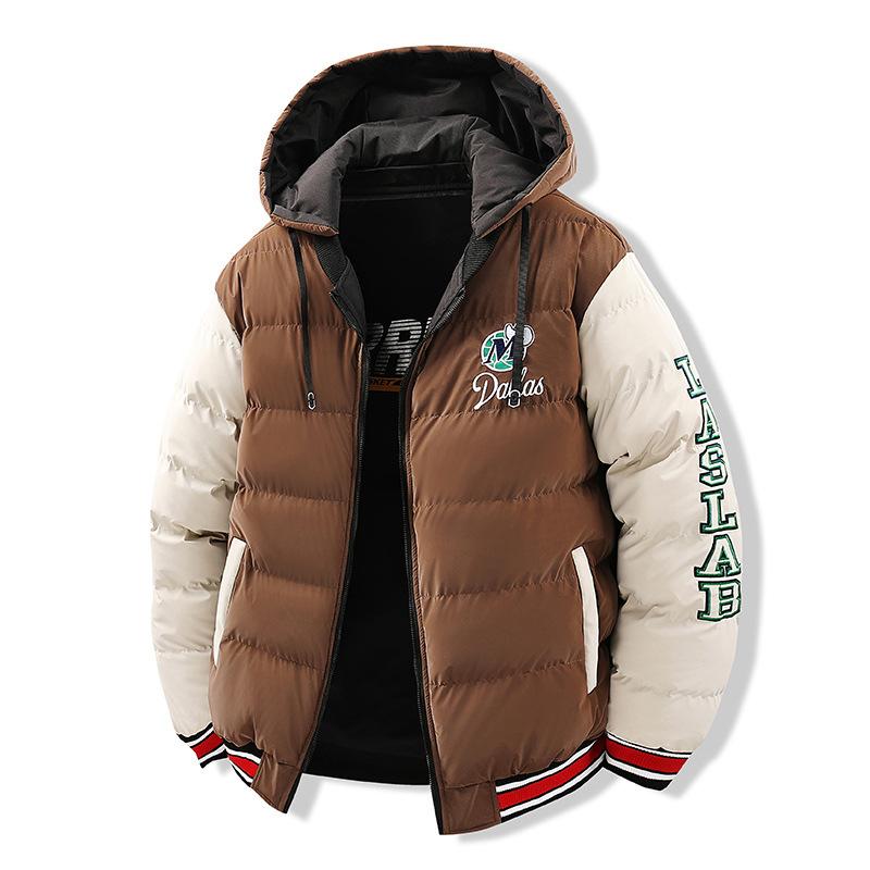 Ανδρικό Κέντημα Αντίθεσης Χρώματος Μοντέρνο Φαρδύ Αφαιρούμενο Καπέλο Διπλής Όψης Φορέσιμο Παχύ Μπουφάν με Βαμβακερή Επένδυση Μπουφάν με Κουκούλα