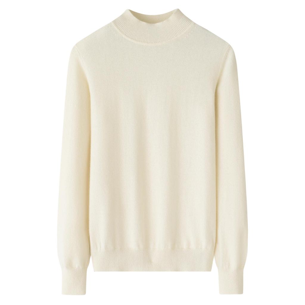 Women's Autumn/Winter Half-High Collar Cashmere Sweater - Solid Color, Short Pullover Base Layer.