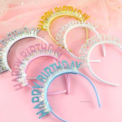 Glitzer HAPPY BIRTHDAY Pailletten Stirnband Geburtstagsdekoration Geburtstagsfeier Dekorationen Kinder Erwachsene Mädchen Pink Silber Blau Stirnbänder