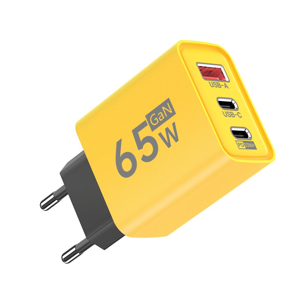 65W 3 Ports GaN USB Charger Type C Fast Charging Phone Charger For iPhone 15 16 Samsung Xiaomi Huawei EU/US Plug Wall Adapter