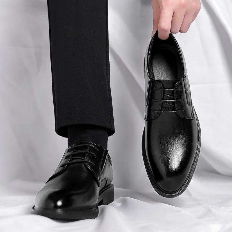 Fashion 3 6 8cm Heel Men's Dress Shoes New Designer Cow Leather Increase Casual Spring Autumn Black Platform Wedding Shoes Male