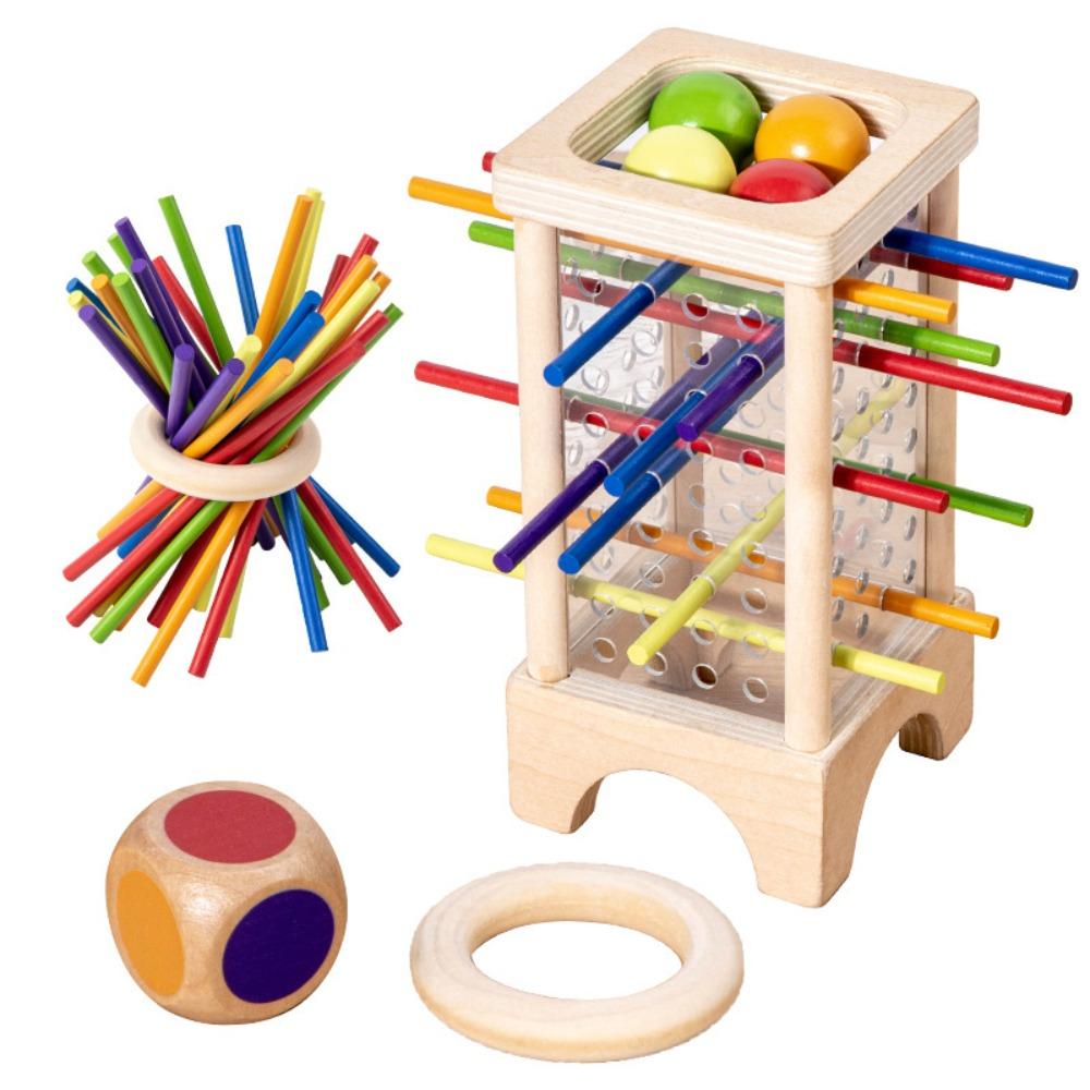 

4-Sided Montessori Ball Dropping Game Educational Toys Stick Picking Game Family Party Wooden