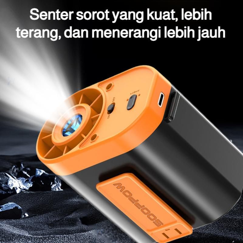 Summer waist clip mini fan 100-level cool wind, portable outdoor flashlight for construction workers and camping trips