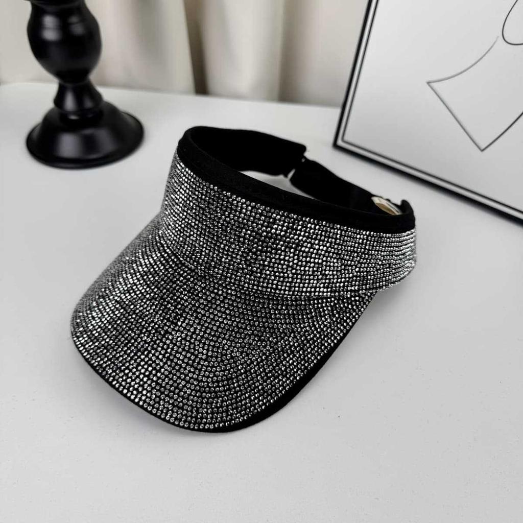 Women'S Full Diamond Hollow Top Hat Spring Summer Sun Protection Baseball Cap Rhinestone Encrusted Headband Shading Accessory