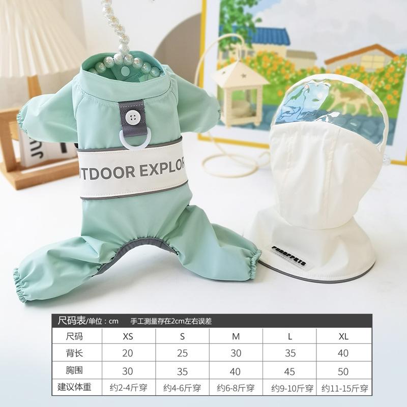 

Waterproof Four-Legged Dog Raincoat with Detachable Hood, Belly Cover & Harness Hole for Small Dogs Teddy Outdoor Rainy & Windy Walks M