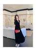 Hepburn Style Gold Velvet Dress: 2024 Autumn French Retro V-Neck, Puff Sleeve, Waist Long Dress