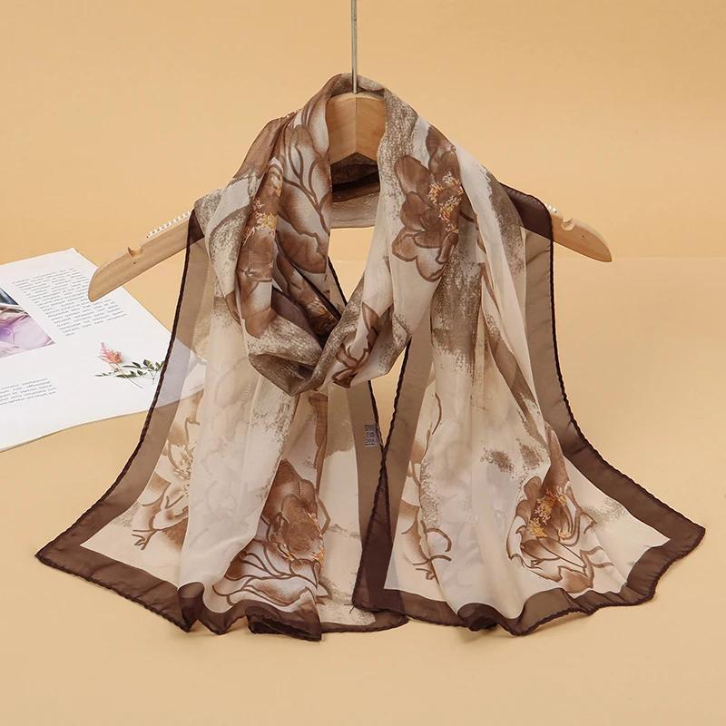 New Print Chiffon Scarf Shawl Women Sunscreen Silk Scarf Turban Long Wrap Beach Travel Outdoor Accessories Trendy Headband