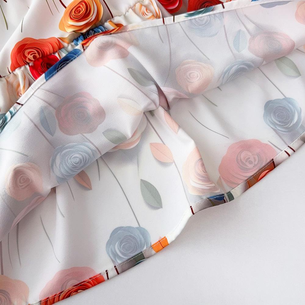 Fashion New Girls' Dress Summer Sleeveless Halter Neck Floral Print Children's Dress Korean Style Hot-Selling Kids' Clothing