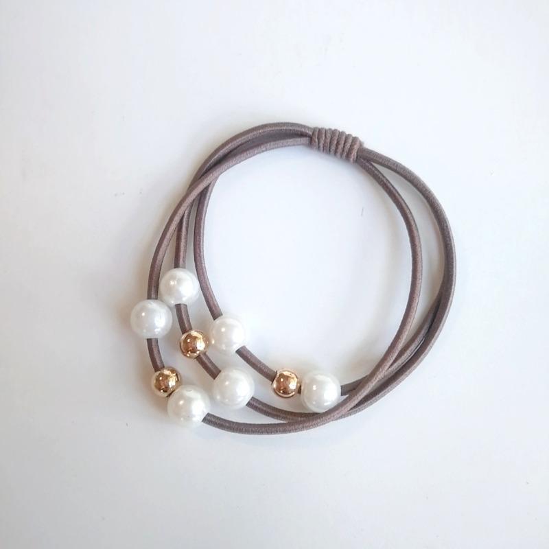 10pcs New Trendy Hair Accessories 3-Line 9-Pearl Elastic Ponytail Holder Popular Elastic Band for Women