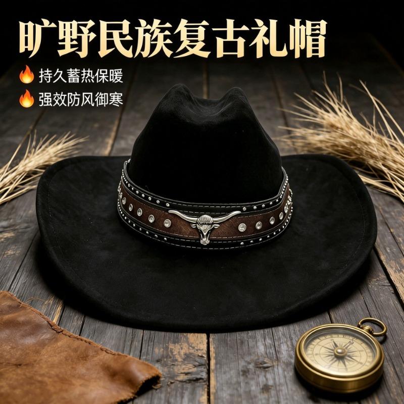 Western Vintage Large Brim Fedora Hat Outdoor Fashion Hat