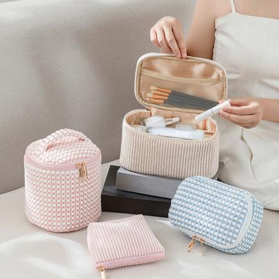 4Pcs/Set Corduroy Makeup Bag Travel Lattice Cosmetic Organizer Set Portable Cute Mini Pouches Storage Case Clutch