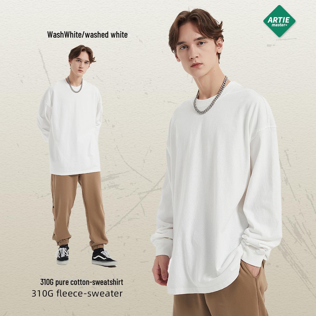 

ARTIE Мужская футболка с длинным рукавом в стиле ретро с эффектом потертости | Плотная ткань 310G Washed Loose Fit Solid Color Extra Large