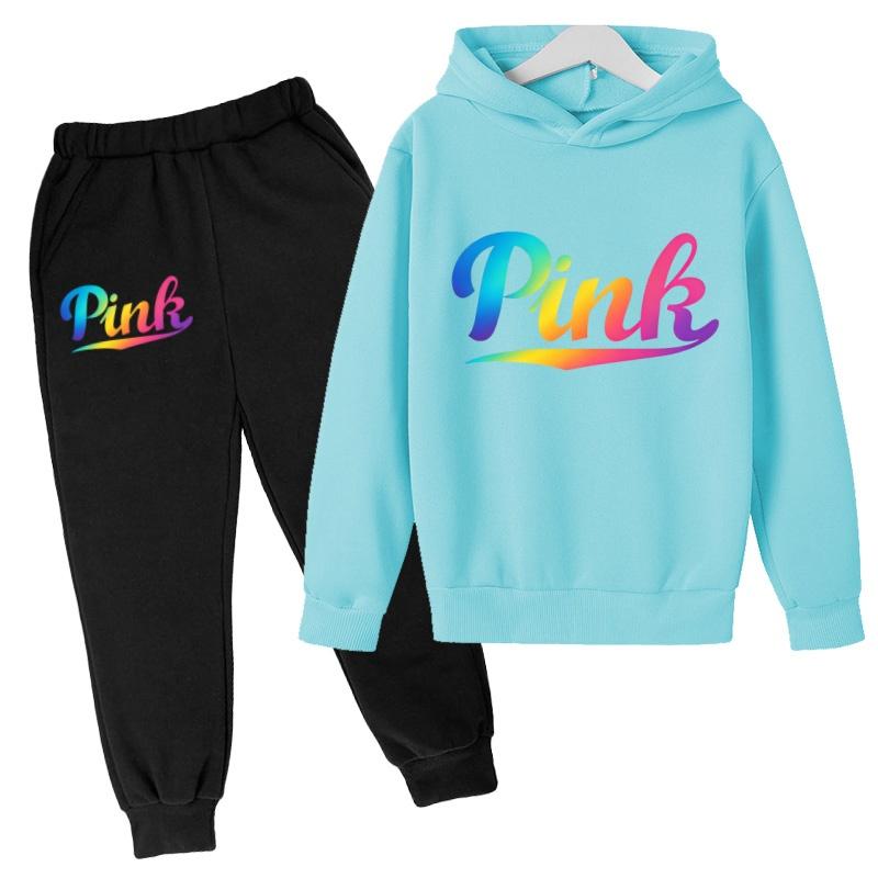 Kids Hoodie Pink Letters Print Coat Boy Girl Toddler 3-12 Years Charming Casual Clothing Top+Pants 2P Leisure Sports Fashion Set